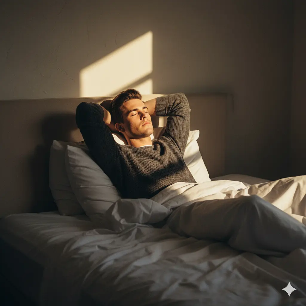 Moody Bedroom Portrait with Dramatic Window Light - AI prompt in category Photography